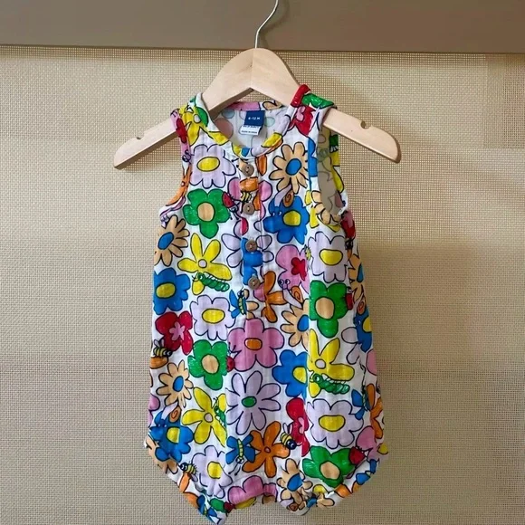 Old Navy Colorful Flower Henley Romper - Picture 2 of 3